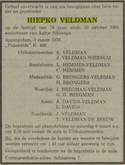 hiepko veldman in 1976.